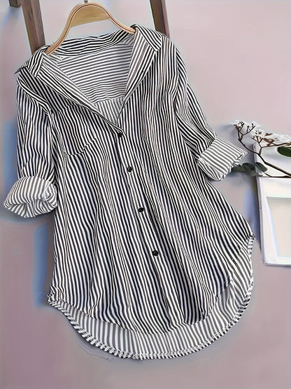 Striped Button Front Blouse