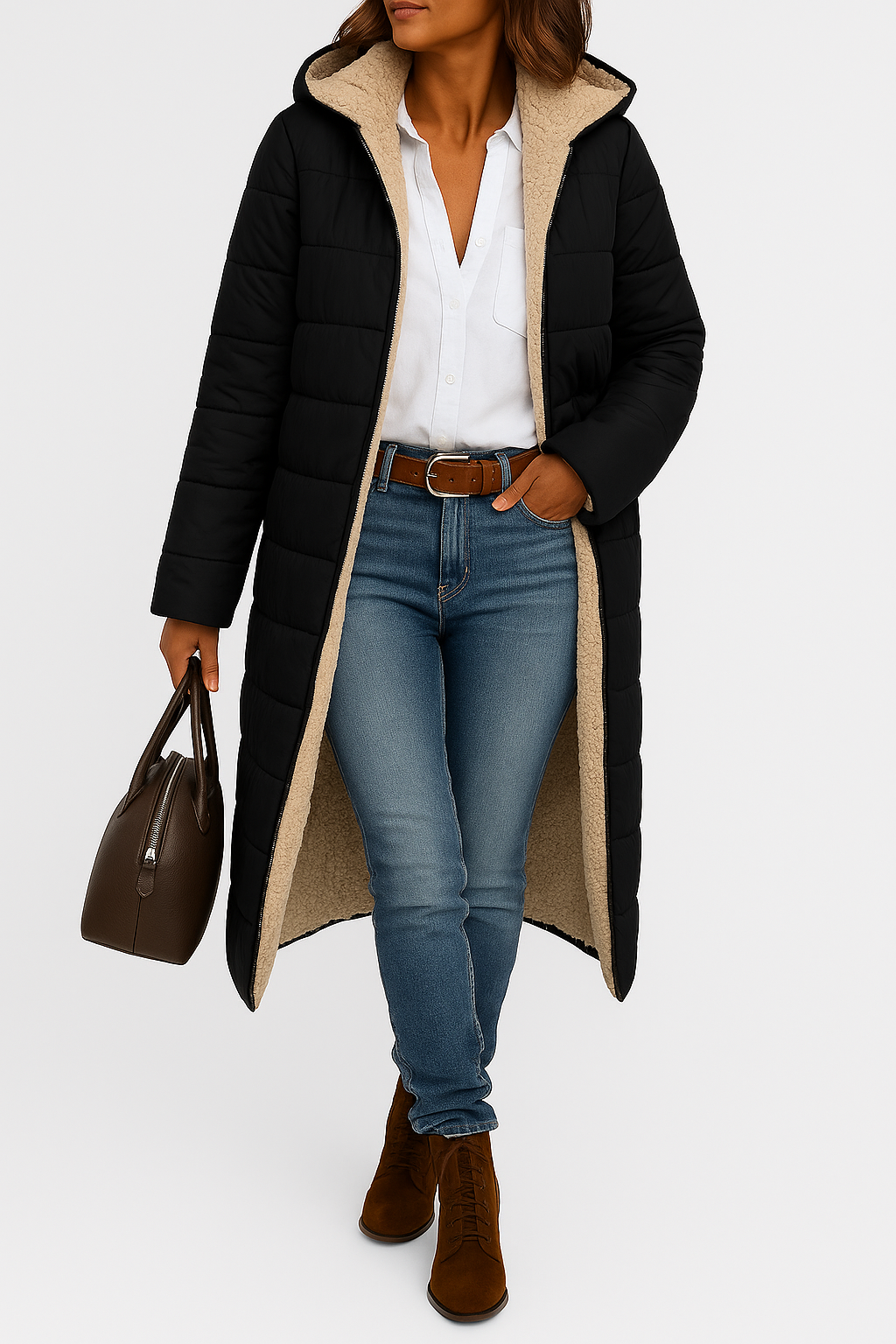 Sherpa-Lined Longline Winter Jacket