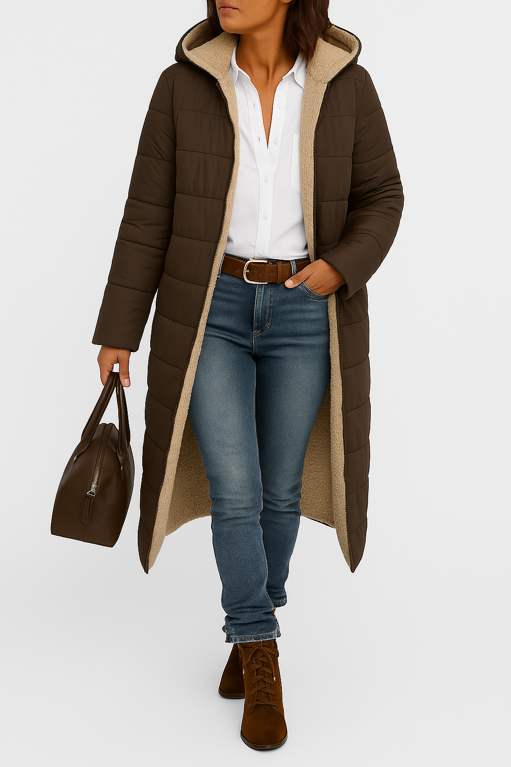 Sherpa-Lined Longline Winter Jacket