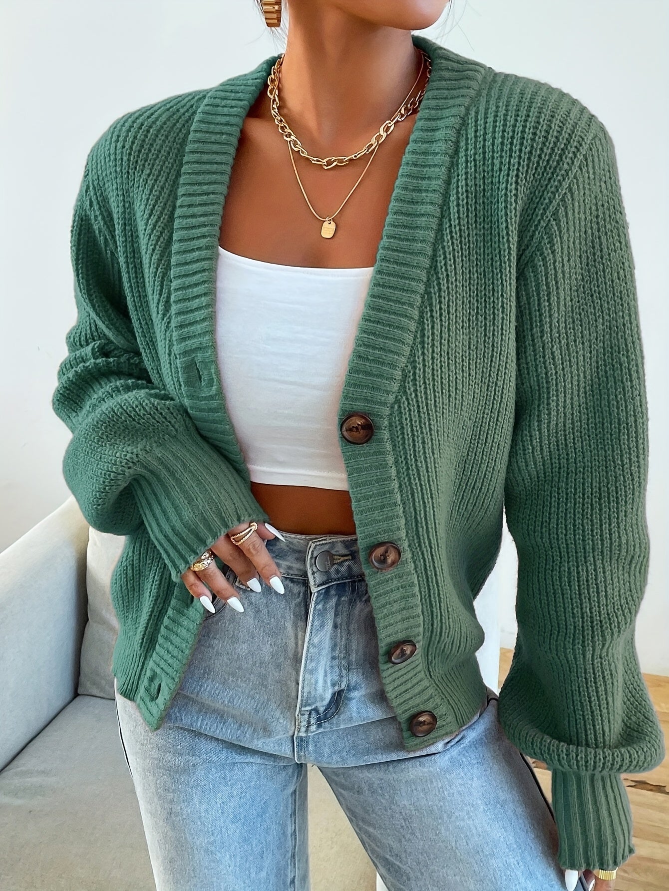 Elegant Knit Cardigan with Button Front