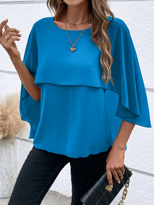 Asymmetrical Hem Short Sleeve Blouse