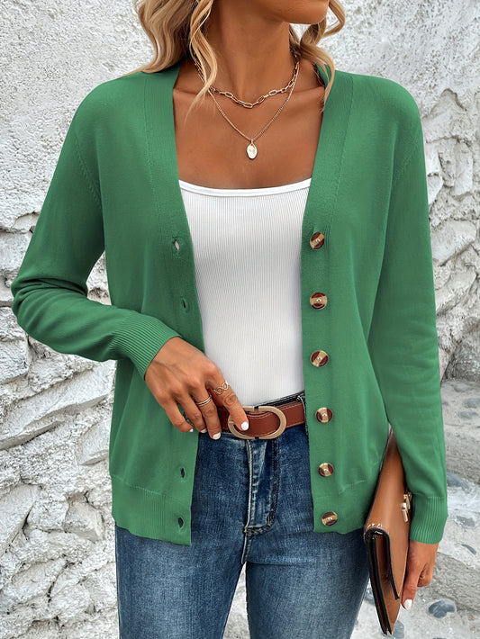 Button Front V-Neck Cardigan Top