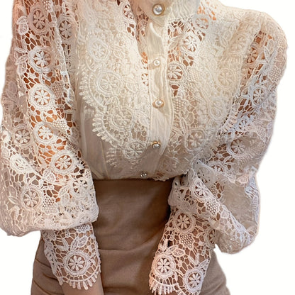 Vintage Lace Pearl Button Blouse