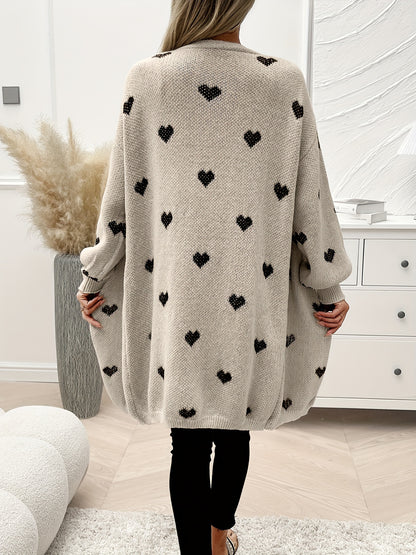 Heart Pattern Open Front Cardigan