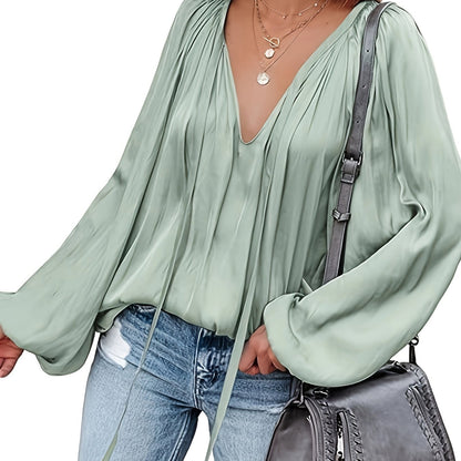 Elegant V-Neck Long Sleeve Blouse