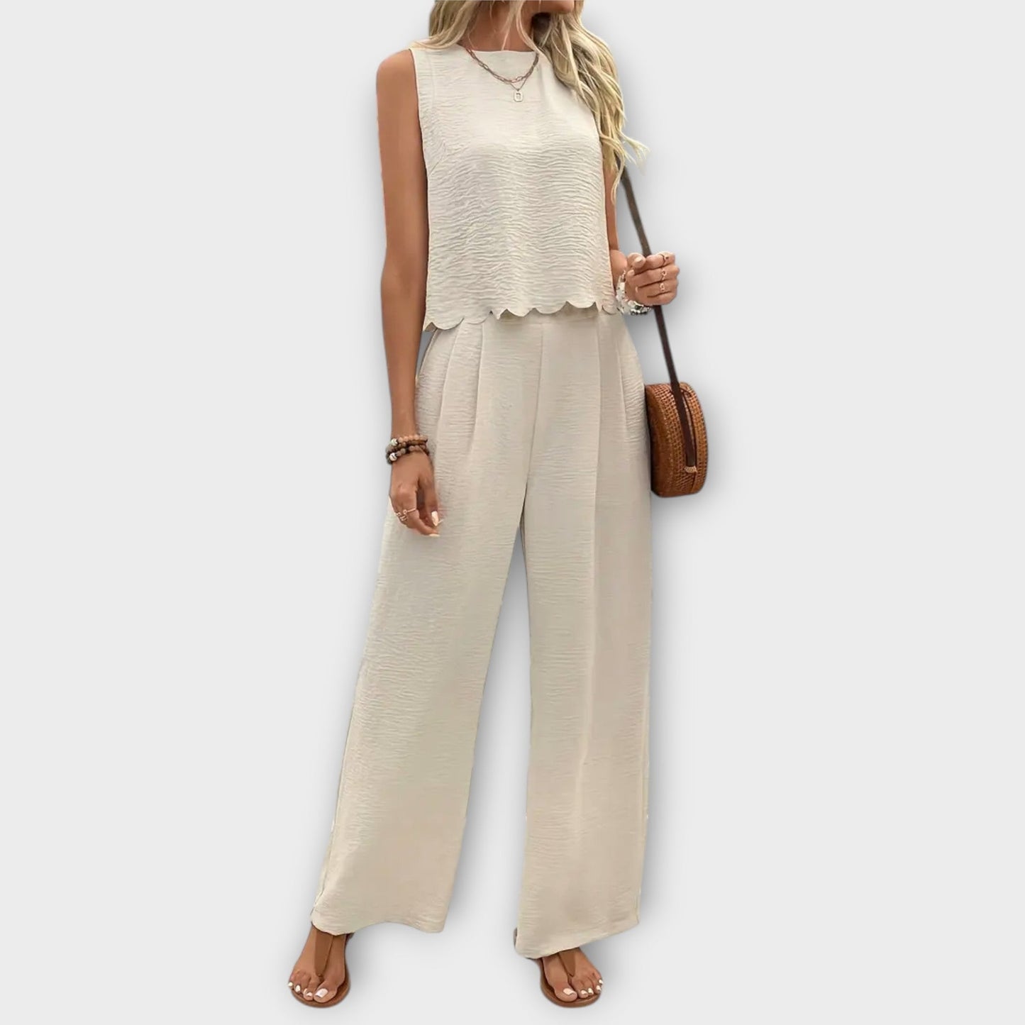 Floral Trim Vest and Tailored Trousers Set