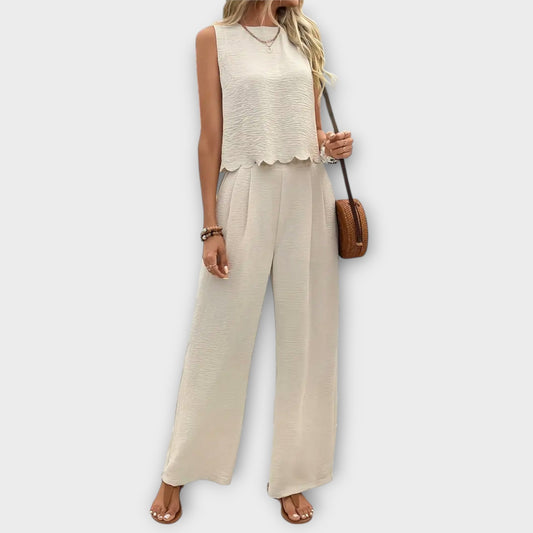 Floral Trim Vest and Tailored Trousers Set