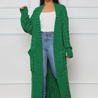 Extra-Long Cable Knit Cardigan