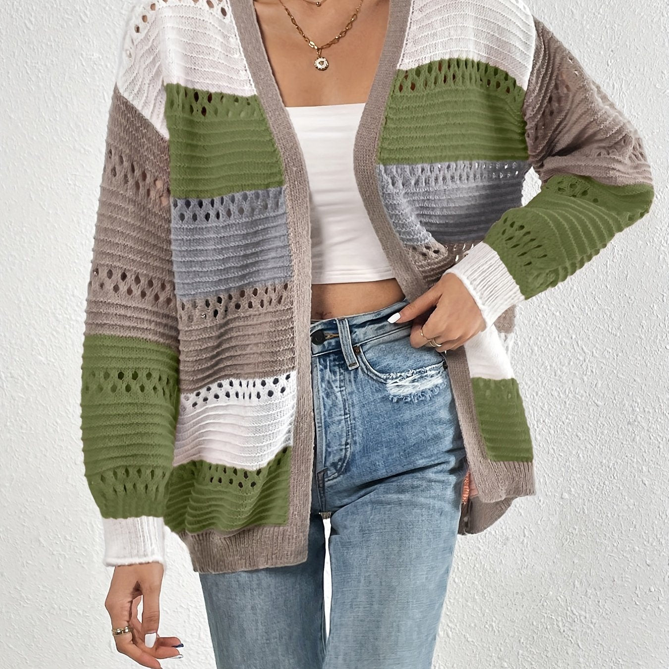 Cut-Out Color Block Cardigan