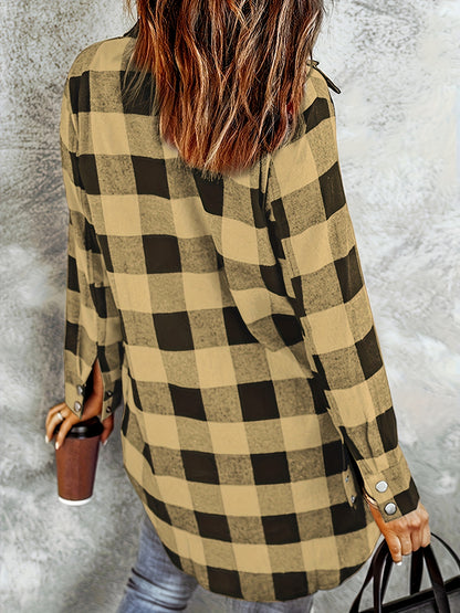 Plaid Button Front Long Shirt