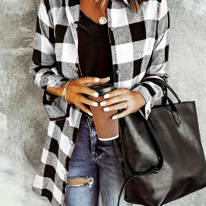 Plaid Button Front Long Shirt