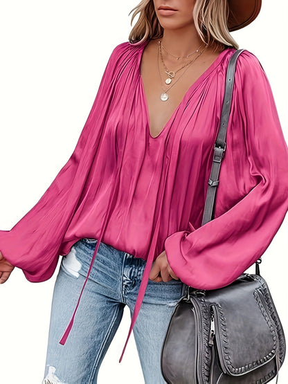 Elegant V-Neck Long Sleeve Blouse