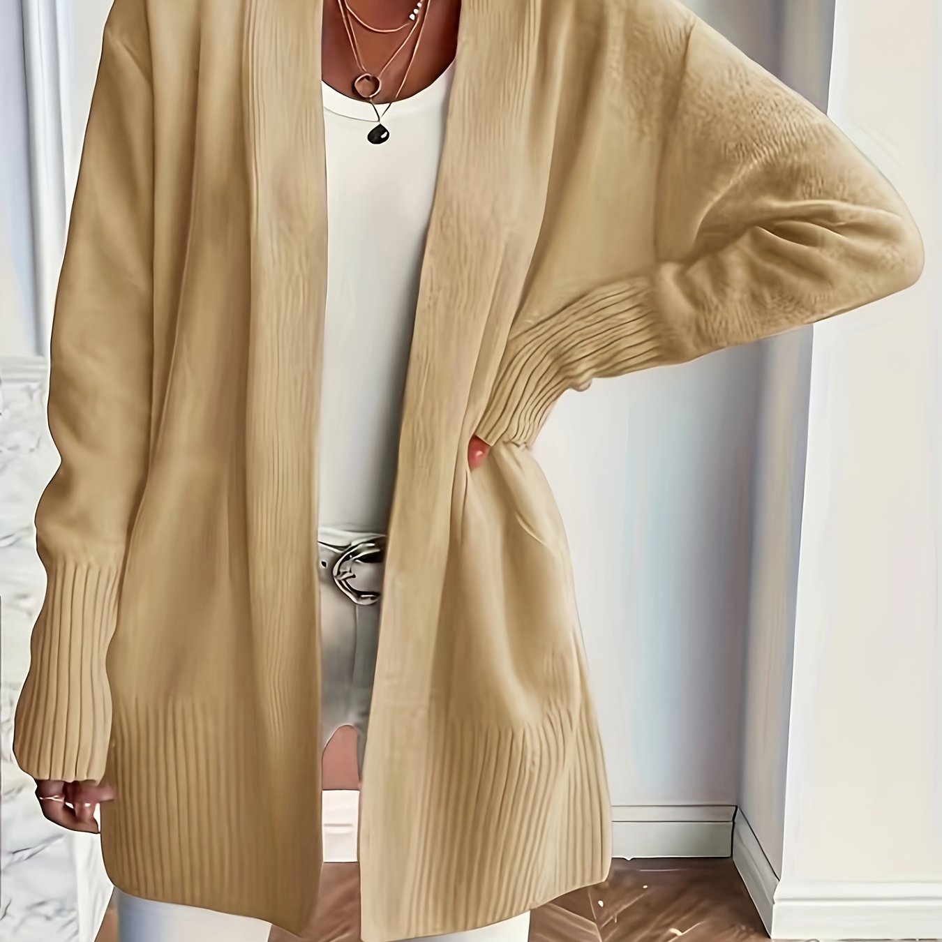 Elegant Open Front Cardigan with Pockets