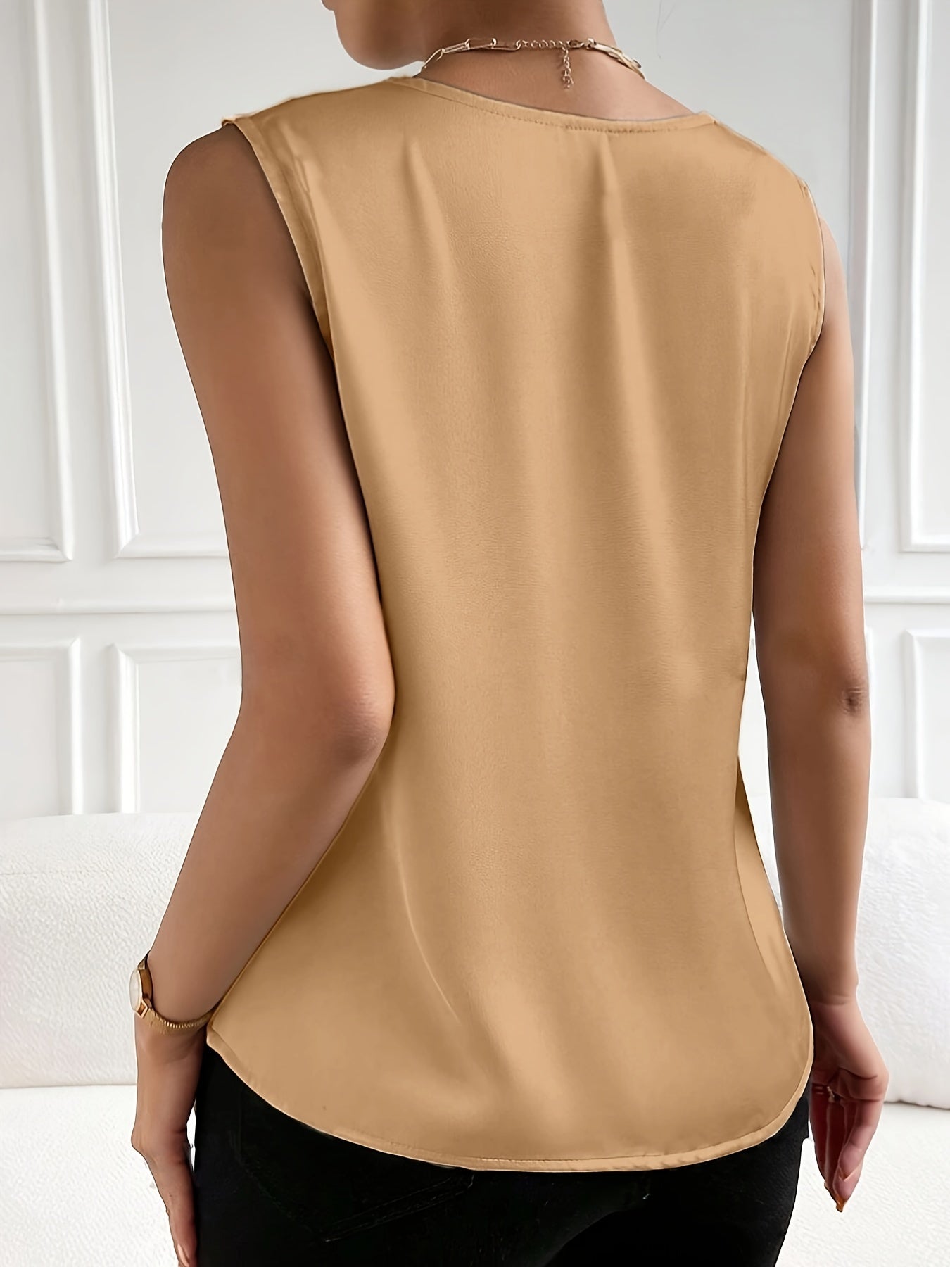 Sleeveless V-Neck Silky Vest