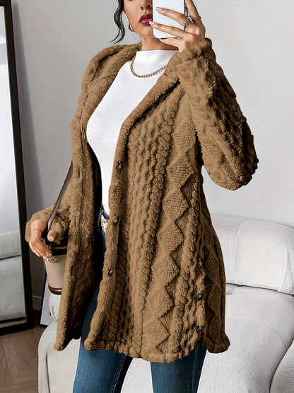 Plush Hooded Argyle Cardigan Coat