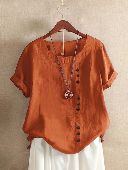Elegant Button-Up Crew Neck Shirt