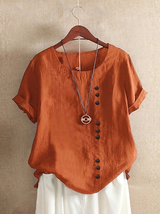 Elegant Button-Up Crew Neck Shirt