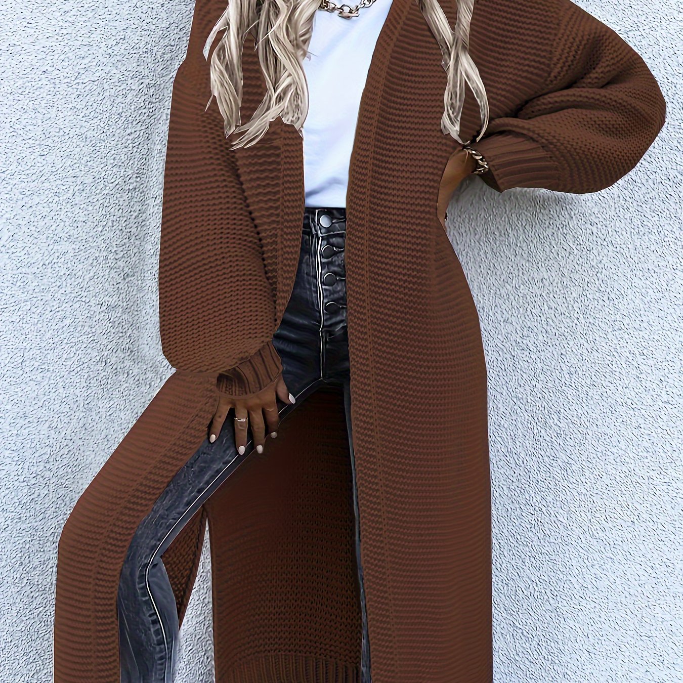 Long V-Neck Open Cardigan
