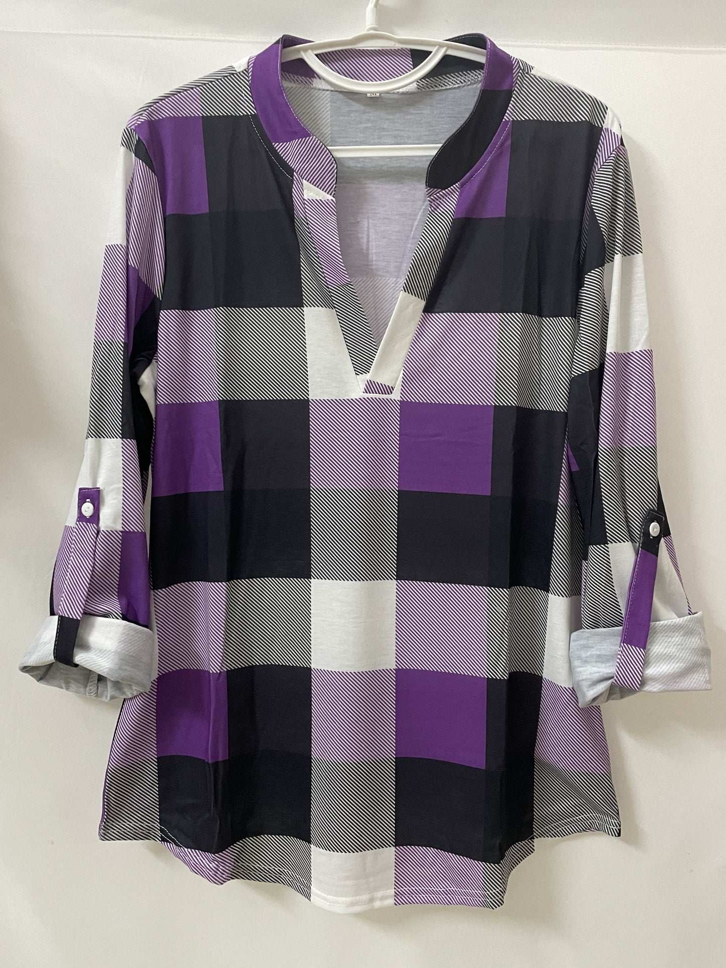 Plaid V-Neck Long Sleeve Shirt
