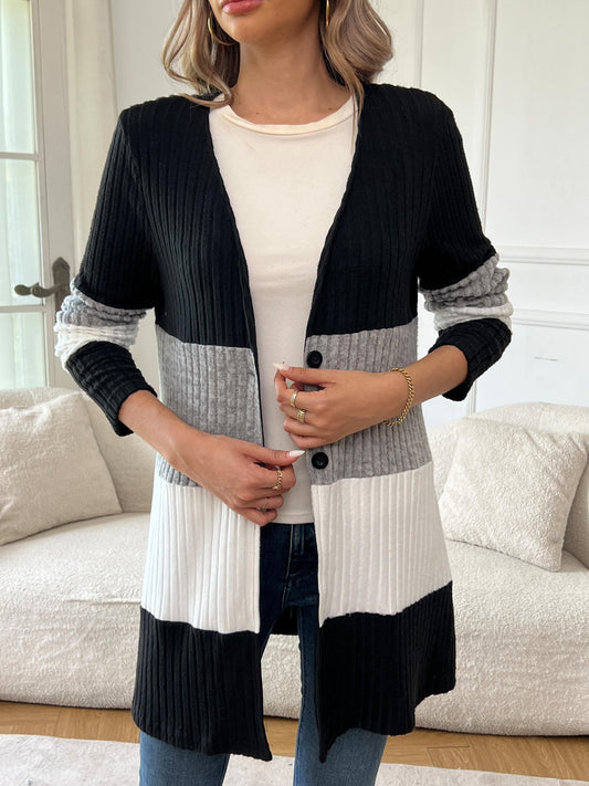 Colorblock Button Front Cardigan