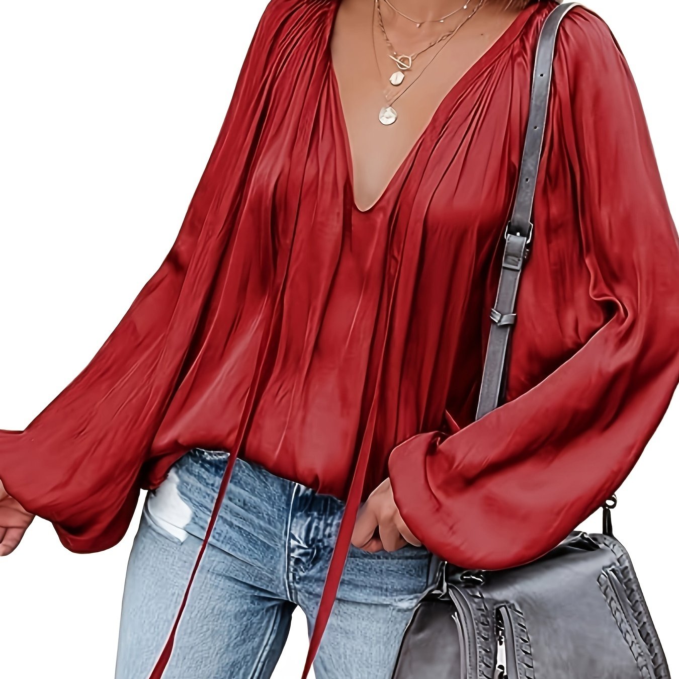 Elegant V-Neck Long Sleeve Blouse