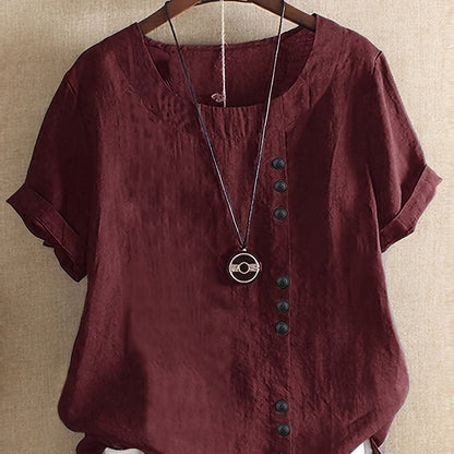 Elegant Button-Up Crew Neck Shirt