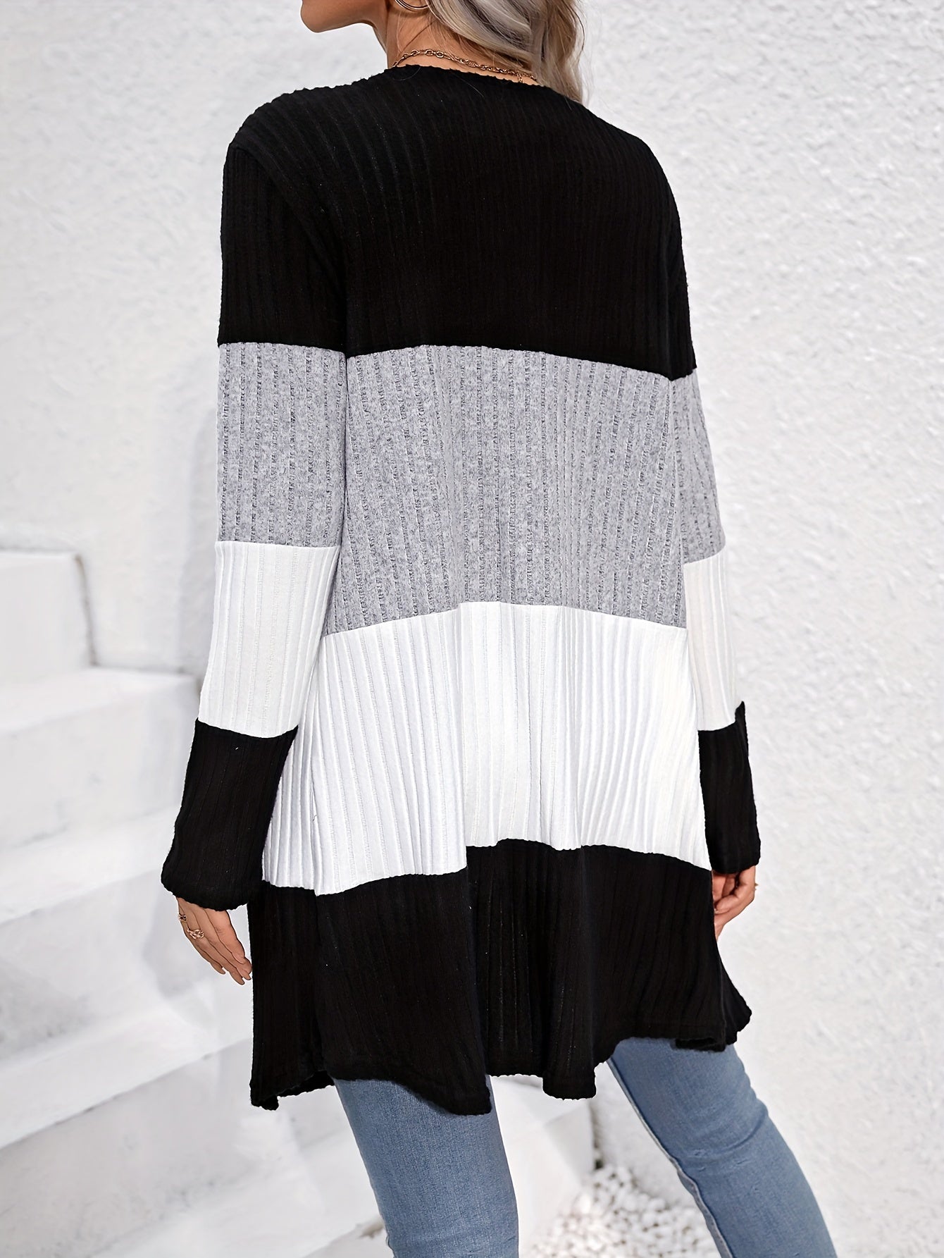 Colorblock Ribbed Open Cardigan