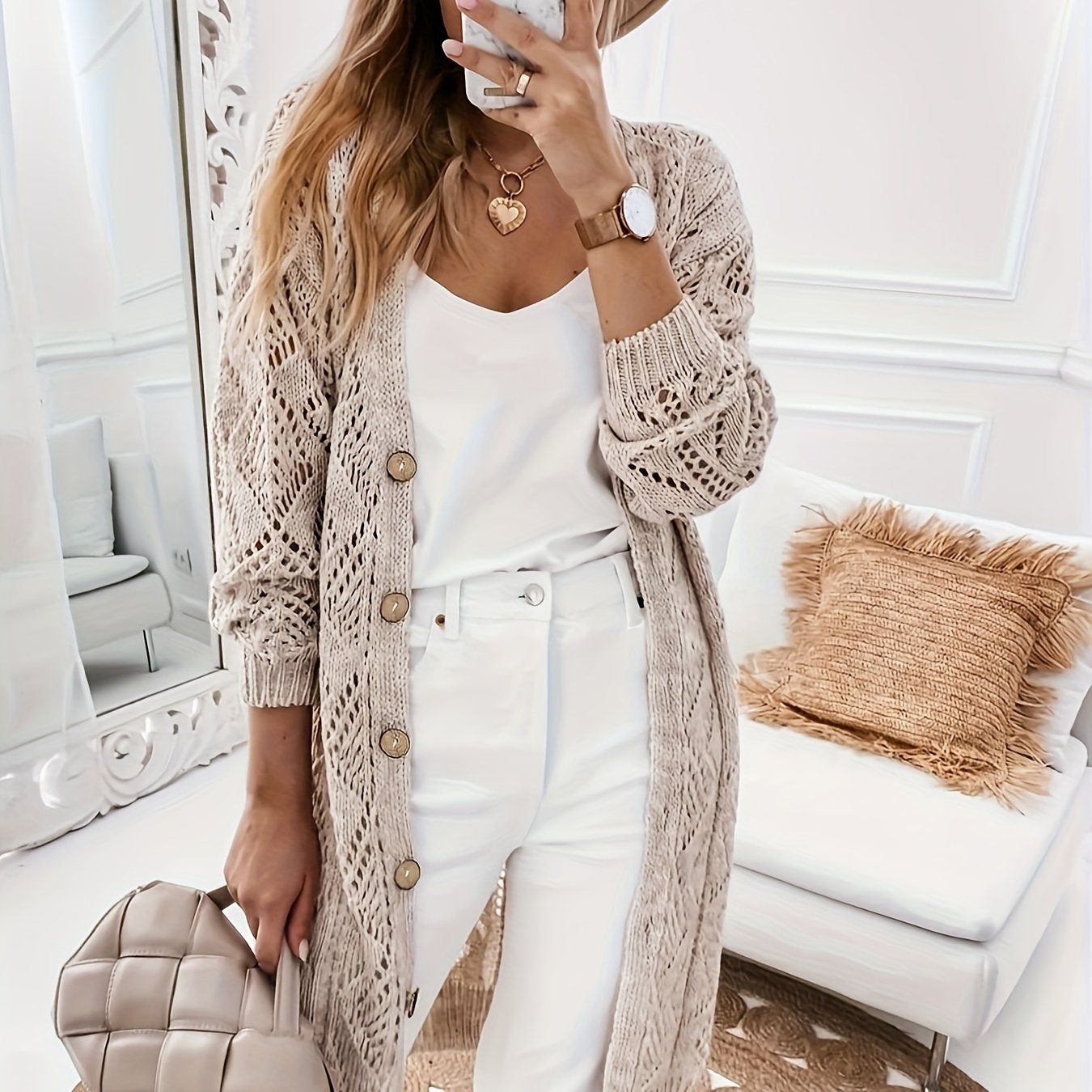 Stretchy V-Neck Knit Cardigan