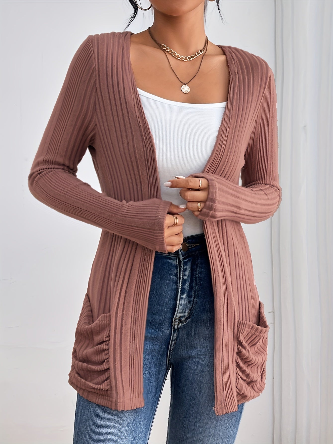 Ribbed Drop Shoulder Cardigan