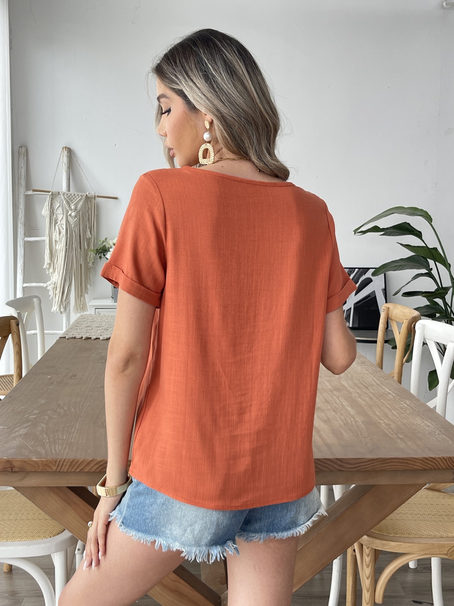 Elegant Button-Up Crew Neck Shirt