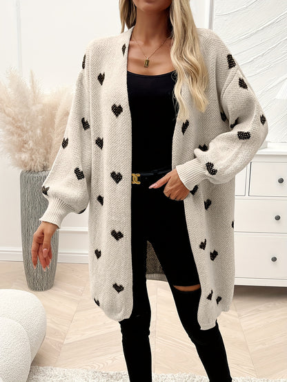 Heart Pattern Open Front Cardigan