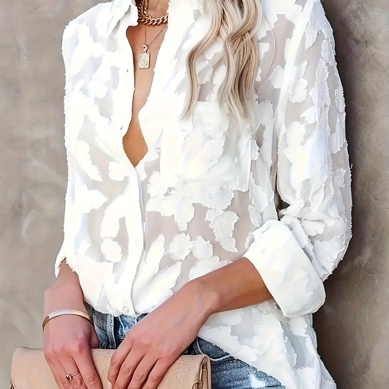 Floral Keyhole Neck Ruffle Sleeve Blouse