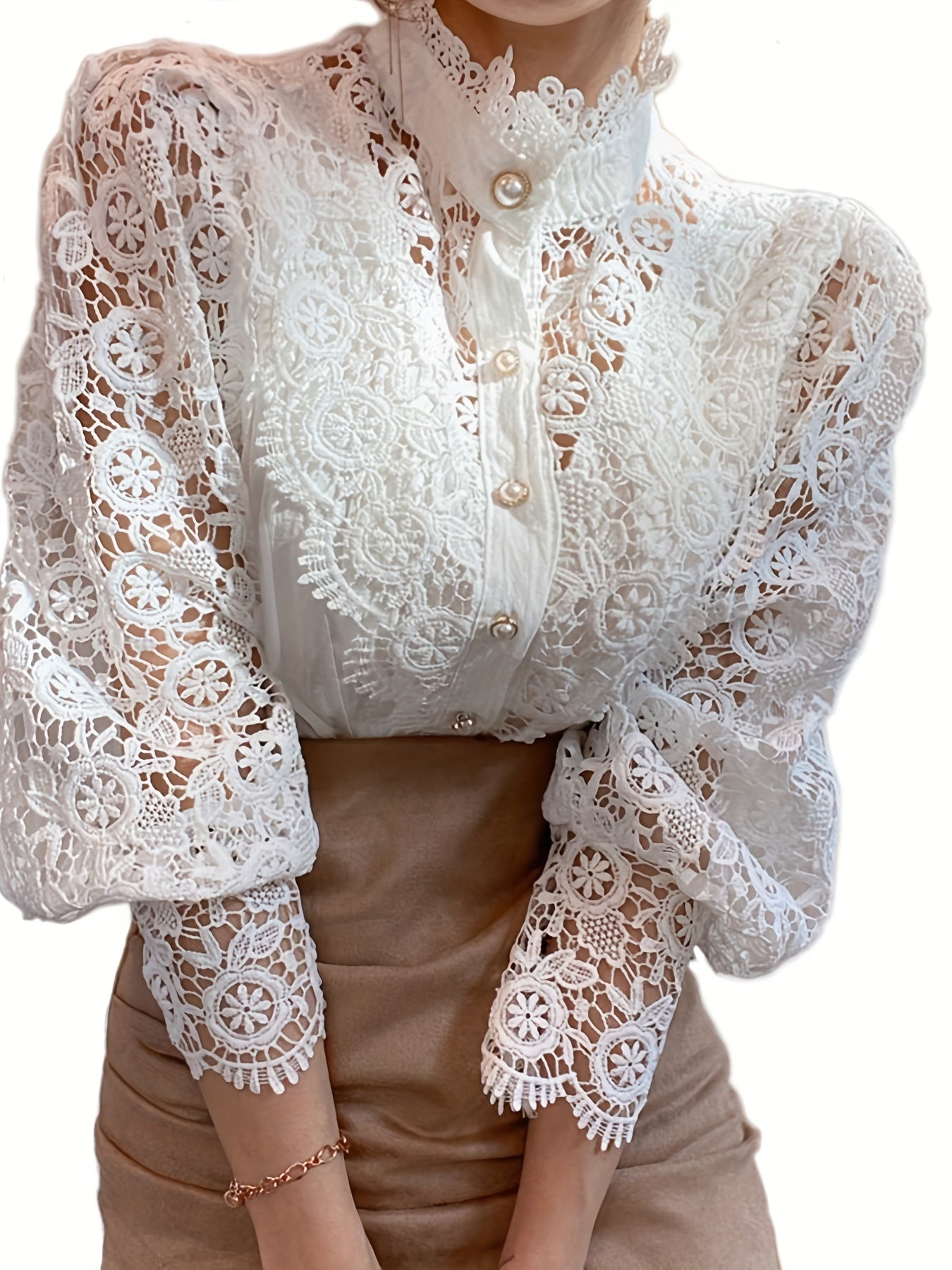 Vintage Lace Pearl Button Blouse