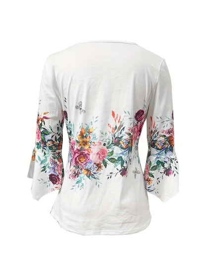 Floral V-Neck Button Blouse