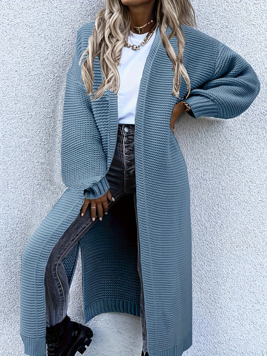 Long V-Neck Open Cardigan