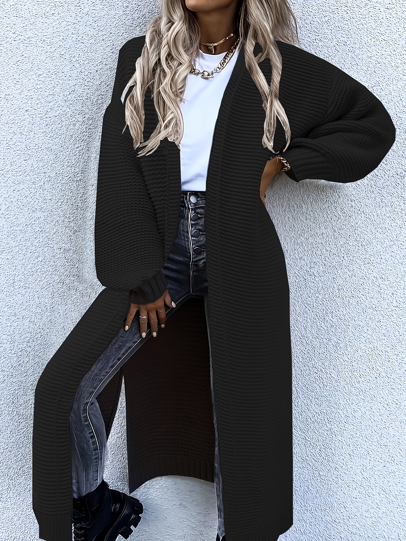 Long V-Neck Open Cardigan