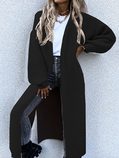 Long V-Neck Open Cardigan
