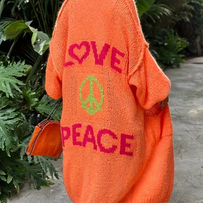 Letter Pattern Open Front Cardigan
