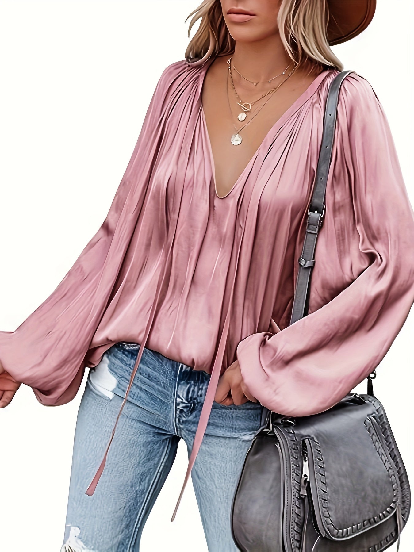 Elegant V-Neck Long Sleeve Blouse