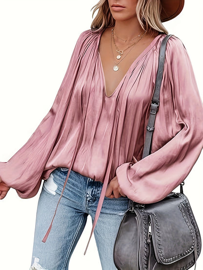 Elegant V-Neck Long Sleeve Blouse