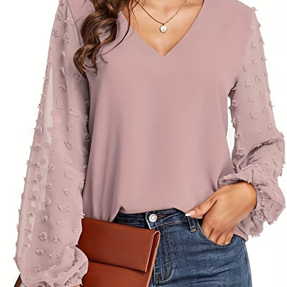 V-Neck Shirt with Swiss Dot Sleeves