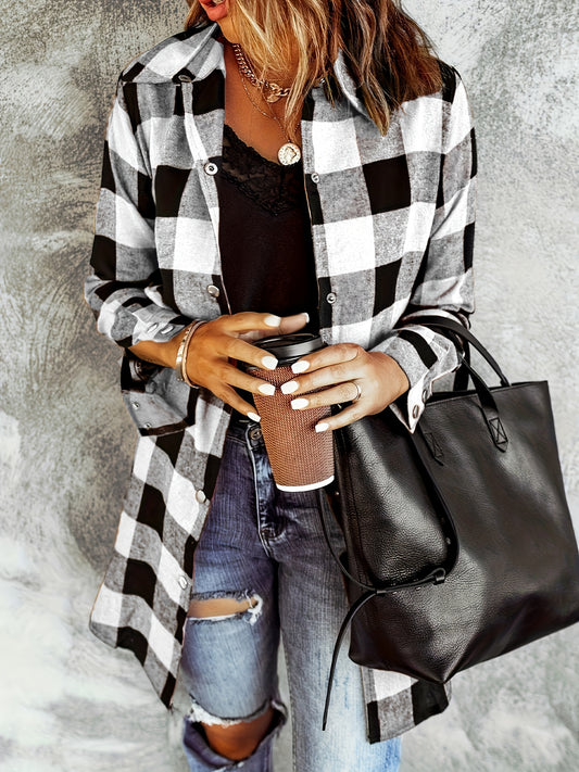 Plaid Button Front Long Shirt