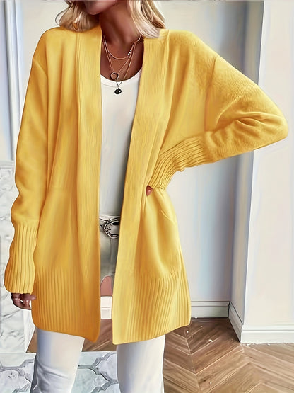Elegant Open Front Cardigan with Pockets