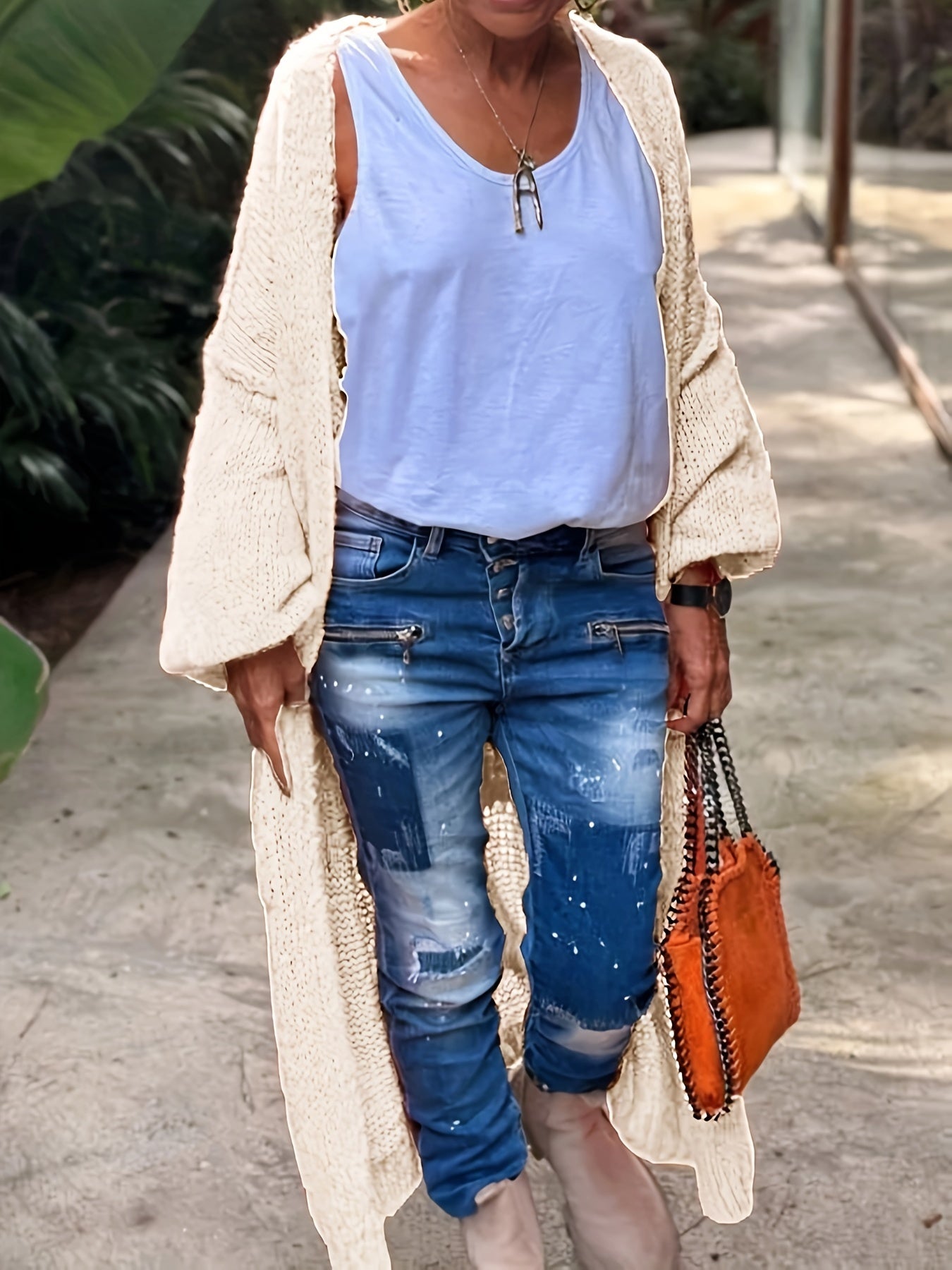 Letter Pattern Open Front Cardigan
