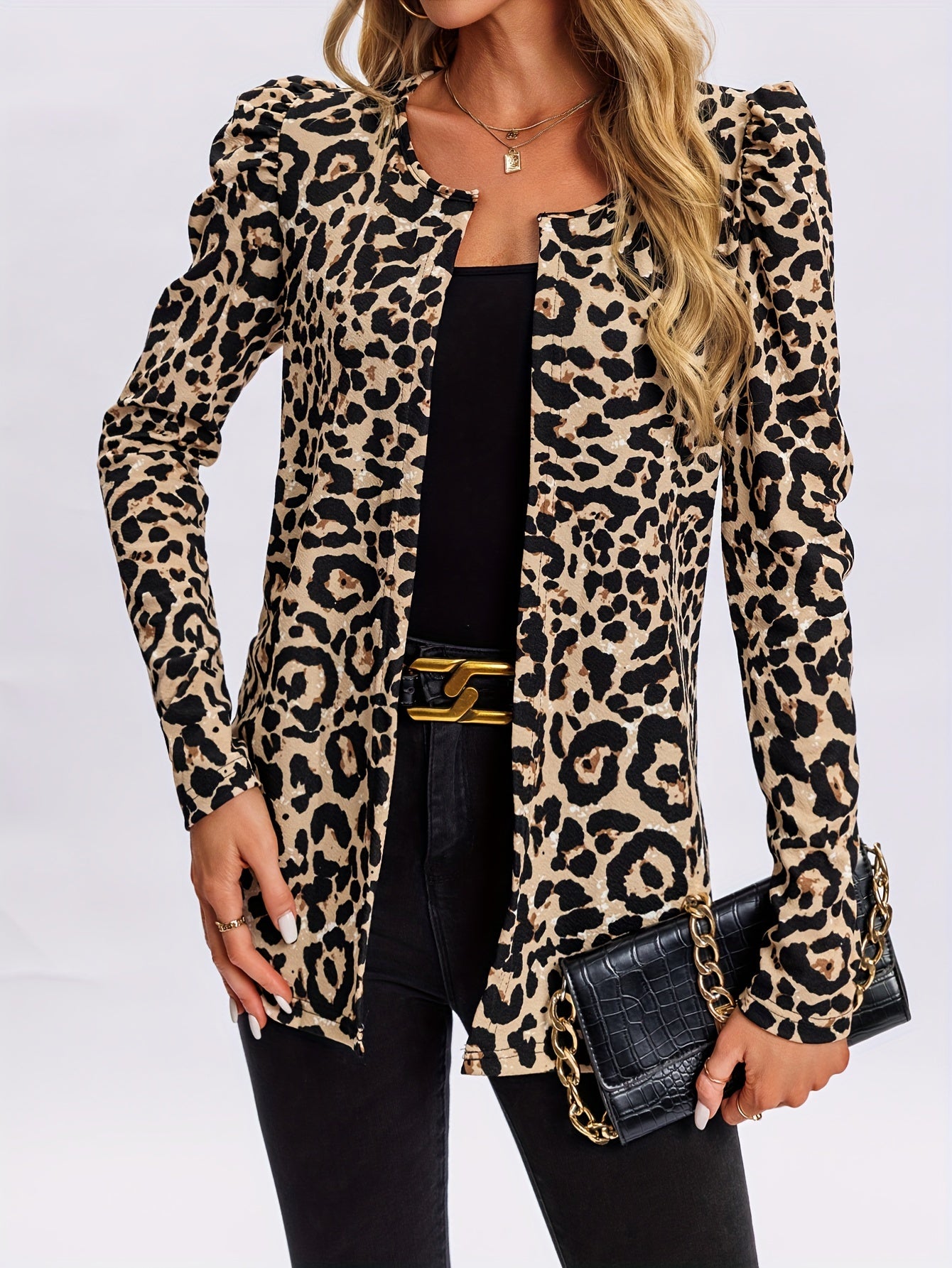 Leopard Print Open Front Jacket