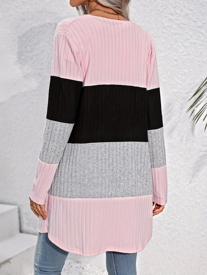 Colorblock Ribbed Open Cardigan