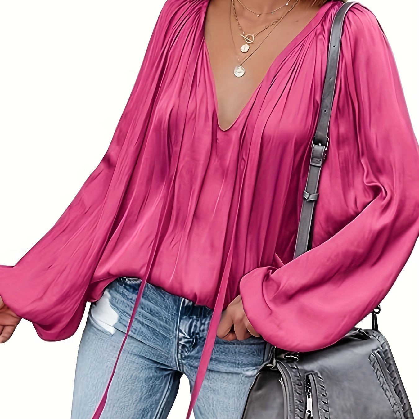 Elegant V-Neck Long Sleeve Blouse