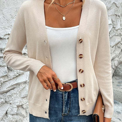 Button Front V-Neck Cardigan Top