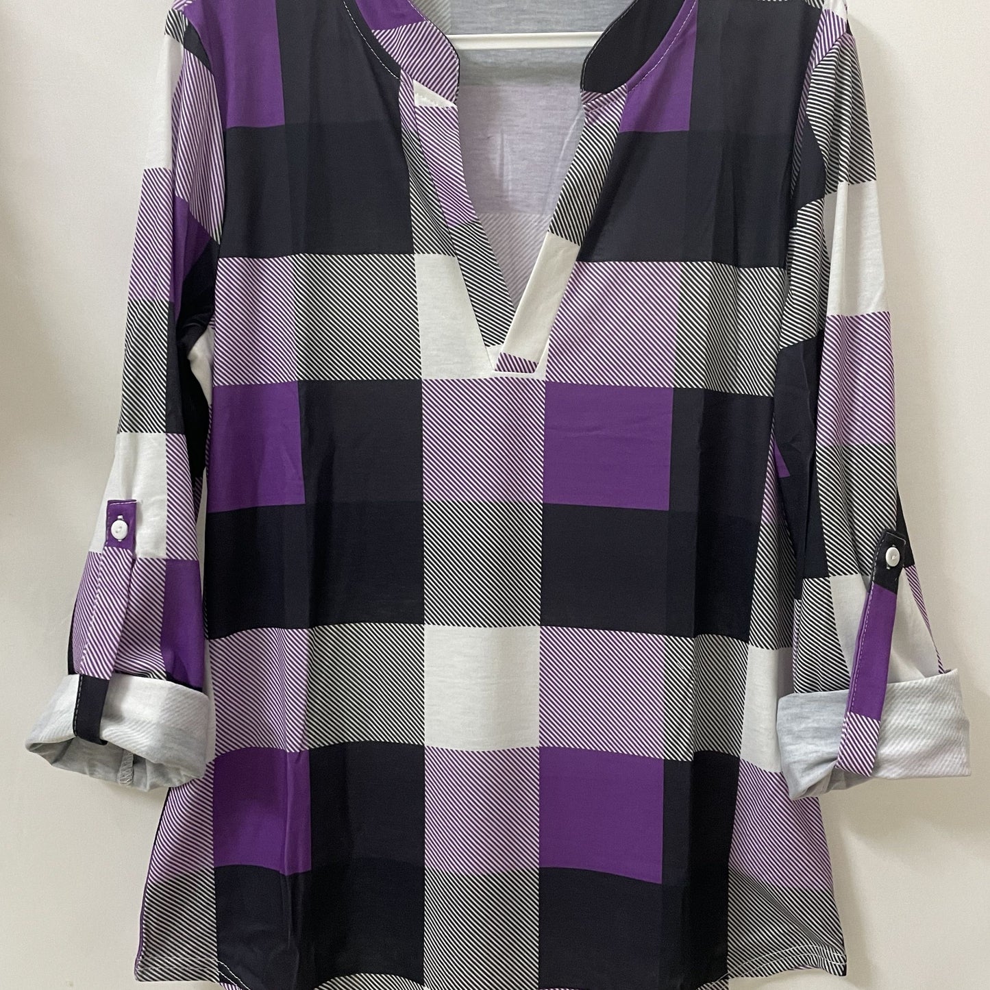 Plaid V-Neck Long Sleeve Shirt