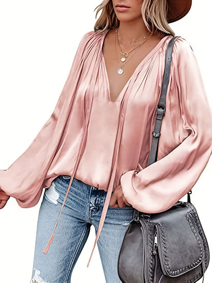 Elegant V-Neck Long Sleeve Blouse